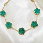 18K Gold Plated GREEN Clover Bracelet 5 Petals stainless steel Womens jewelry Photo 2