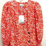 Ganni NWT Dress Abstract Floral Orange Dot Crepe Midi Size 2 Photo 3