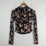 Free People NWT Dinner Party Black Floral Long Sleeve Crop Top XS Photo 0