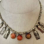 Silver tone Carnelian Tribal necklace Fish pattern Photo 0