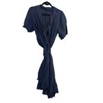 Old Navy ‎ navy blue wrap dress with embroidered flowers and ruffles NEW L Photo 1