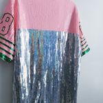 Sequin Jersey Graphic Short Sleeve Shirt Dress Pink Size M Photo 6