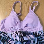 SheIn New Women’s Tankini Leaf Print Swimsuit Top Lavender Lilac Black Size Medium Photo 3