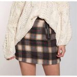 POL ✨ Mini Skirt Size S Brown Tan Plaid Zip Front Flannel✨ Photo 1