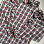 Vintage 80s high neck ruffle plaid button front shirt Multiple Size M Photo 9