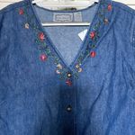 Jane Ashley New w/o Tags  Embroidered Denim Short Sleeve Blouse XL Side slits Photo 1