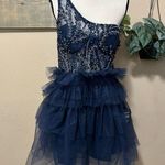 Lulus Fanciful Charm Navy Mesh Beaded Tiered One Photo 0
