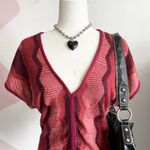 Orange Chevron Crochet Knit Top, Boho Festival‎ Hippie Indie Retro 70s Medium Photo 1