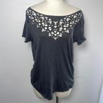 Billabong Open Back Laser Cut Tee Top Black Gray Medium NWT Casual Boho Surf Photo 2