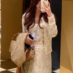ZARA Butterfly Golden Brocade Cream Midi Skirt Photo 3