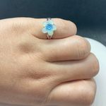 Handmade Blue cz flower stainless steel ring- size 6 Photo 0
