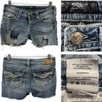 Silver Jeans Silver Pioneer Distressed Booty Cut Off Blue Jean Shorts Raw Hem Womens 28 Photo 1