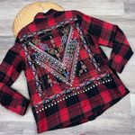 Curations bohemian beaded embroidered flannel‎ shirt Size M Photo 2