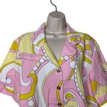 Cin Cin Troppo Pink Yellow button front relaxed oversized Top in Cirque sz L Size L Photo 3