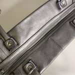 B. Makowsky Pewter Silver Metallic Leather Bag Purse Satchel Handles Photo 5