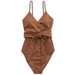 Aerie  One Piece Shine Pique Wrap Swimsuit Cut Out Full Coverage Size SP NWT Photo 8