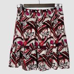 Anthropologie Floral Print Ruffle Tiered Mini Skirt Red Pink Size S Viscose Photo 7