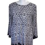 Fun2Fun  Women's 3/4 Sleeve Top Blouse Bohemian Geometric Tunic Black Size Medium Photo 0