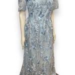 Adrianna Papell Light Blue Embroidered Mesh Illusion Floral Lace A-line Gown NWT Photo 5