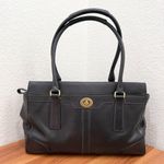 Coach 11048 Hamptons Tiffany Turnlock Satchel Black Leather Tote Shoulder Bag Photo 0
