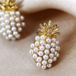 Gold and Pearl Pineapple Earrings Photo 0