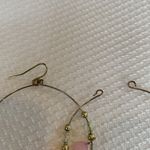 Gold Tone Pink and Orange Beaded Hoop Drop Statement Earrings Photo 3