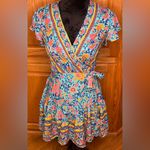 Princess Polly  V-Neck Floral Print Ruffle Wrap Mini Dress Blue‎ Bohemian Size 2 Photo 8