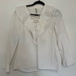 Stradivarius  white blouse bell sleeves ruffles and criss cross front tie small Photo 1