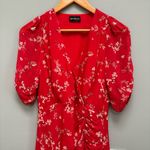 NICHOLAS Red Floral Silk Midi Dress Short Sleeves XS Photo 1