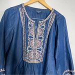 J Jill Denim Chambray‎ Boho Dress Embroidered Peasant Pockets Blue Small Tall Photo 2