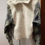 Calvin Klein Cozy Sherpa Quarter-Zip Pullover with Plaid Sleeves Photo 0
