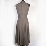 Theory Sleeveless Cinch Waist Pleated Midi Dress Button Back Olive Green 8 Photo 1