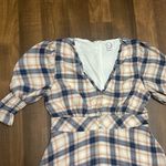 Blue Rain Plaid Puff Sleeve Dress Photo 1