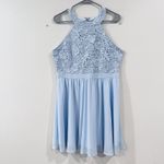 Lulus Lover's Game Baby Blue Lace Chiffon Halter Skater Dress XL Photo 4