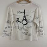 CACTUS Vintage Y2K White Black Paris Eiffel Tower V Neck Graphic Long Sleeve Top Size L Photo 6