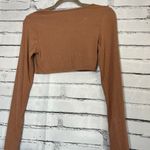 Bozzolo  Brown Tan Long Sleeve Fitted Crop Top SZ Small Crew T Shirt Summer Photo 7