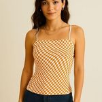 Faded Rose Orange Checkered Stretch Cami Top Size XL Photo 0