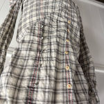 Johnny Was  3J Workshop Plaid Long Sleeve Button Up Ruffle Front Gray Small Photo 3