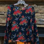 One Clothing Blue indigo red floral blouse top size M  ruffle sleeve dress shirt Photo 0