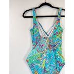 LRL Ralph Lauren Womens Swimsuit Blue Floral Paisley V Neck One Piece Boho M Size M Photo 5