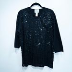 Quacker Factory Vintage The Black Square Sequin Cotton T-Shirt Size Large Photo 0