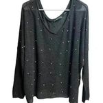 ZARA Knit Sheer Black Sweater Pearl Embellished Dropped Shoulder Medium Photo 0