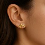 Gold Plated Heartbeat Stud Earrings – EKG Heart Line Stainless Steel Jewelry Photo 1