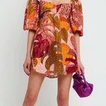 Kourt Robbie Floral Puff Sleeve Mini Dress Red Pink Orange Small Photo 0
