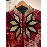 Vintage Bedazzled Bomber Jacket Red Black Rhinestone Sequin Photo 3
