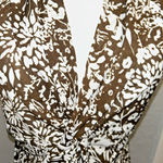 Liz Claiborne Top XL Brown Floral Baby Doll Shear Gathered at Chest Boho Cottage Photo 1