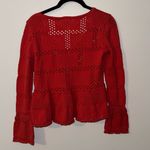 Pilcro  Womens Sweater Crochet Open Knit Pointelle Size XS Bell Sleeve Peplum Hem Photo 3