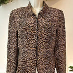 Allison Taylor  Animal Print Silk Blazer Jacket Full Zip Lined Black Brown Size S Photo 0