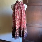 Free People | LYLA Red Floral Gauze High Neck Ruffle Hem Mini Dress | Medium Photo 3
