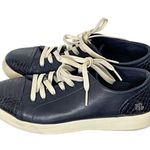 Ralph Lauren Navy Blue Leather Snake Cream Sneakers Size 6 Photo 0